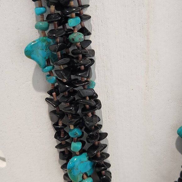 Native American Necklace with Onyx and Turquoise - Picture 2 of 6